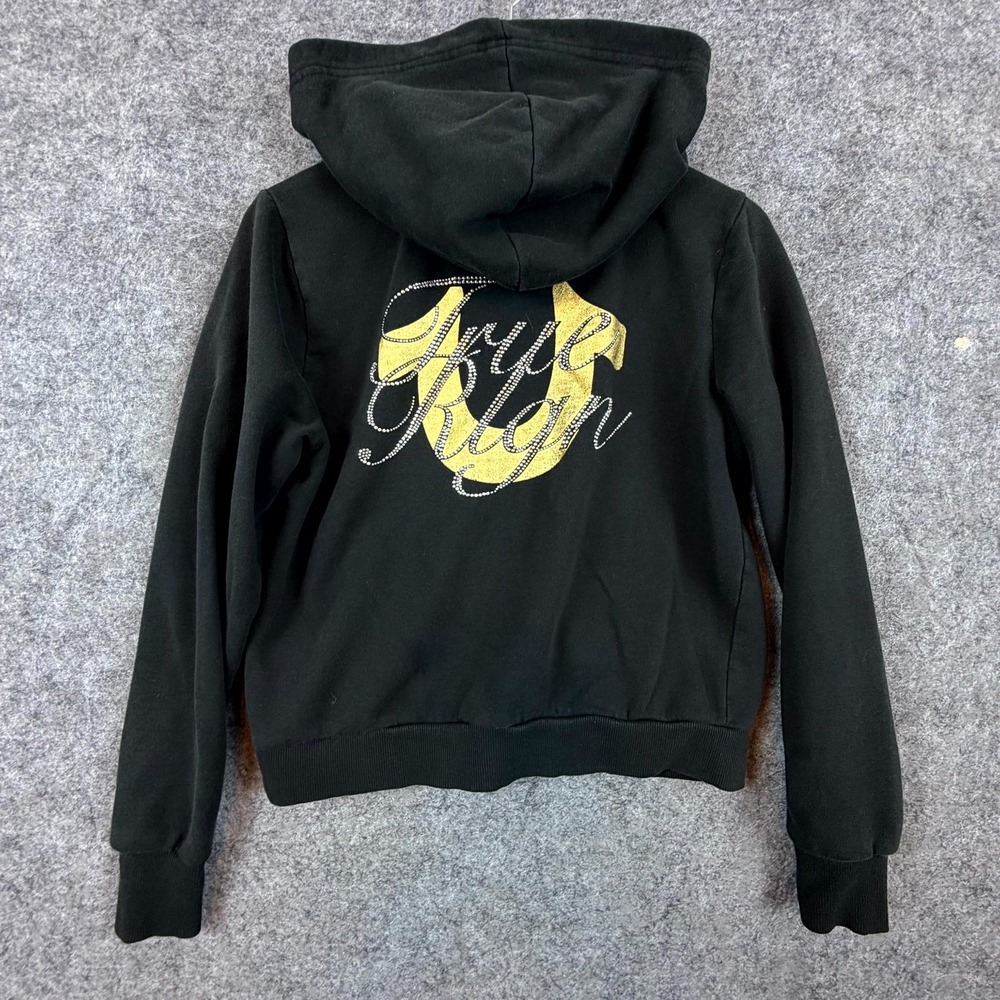 True Religion Hoodie Womens‎ Medium Black Gold Rhinestone Y2K Full Zip